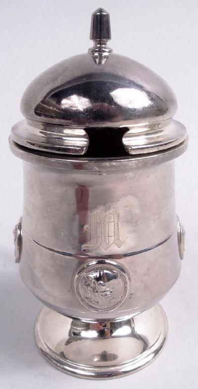  Gorham Manufacturing Co Antique Gorham Medallion Coin Silver Mustard Pot