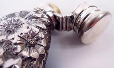  Gorham Manufacturing Co Antique Gorham Victorian Repousse Sterling Silver Flask 1890