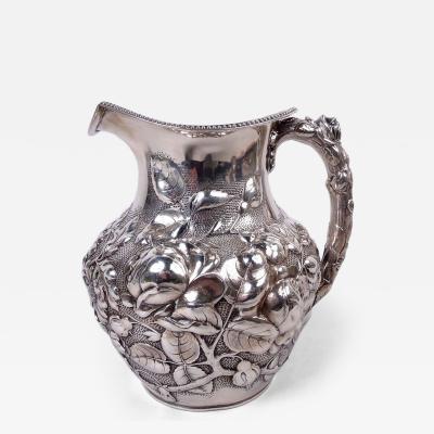  Gorham Manufacturing Co Antique Gorham Victorian Water Pitcher with Floral Repousse 1887