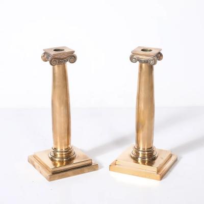  Gorham Manufacturing Co Art Deco Solid Bronze Plinth Base Corinthian Style Candleholders signed Gorham
