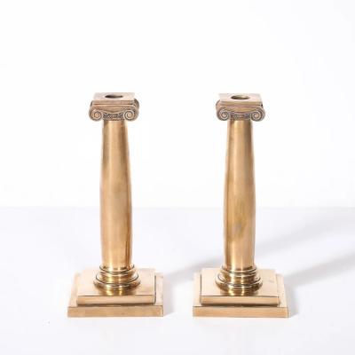  Gorham Manufacturing Co Art Deco Solid Bronze Plinth Base Corinthian Style Candleholders signed Gorham