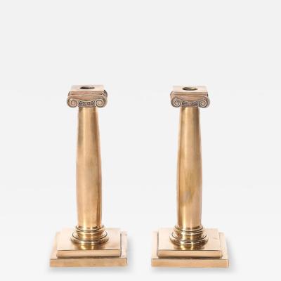  Gorham Manufacturing Co Art Deco Solid Bronze Plinth Base Corinthian Style Candleholders signed Gorham