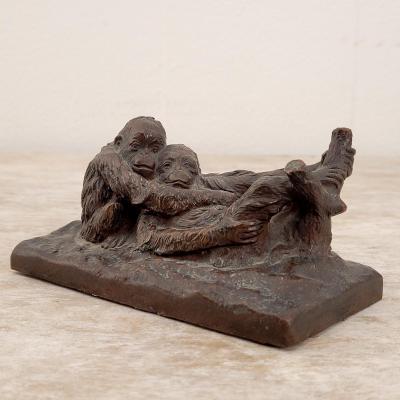  Gorham Manufacturing Co Circa 1900 Rare Gorham Sculpture of Relaxing Monkeys