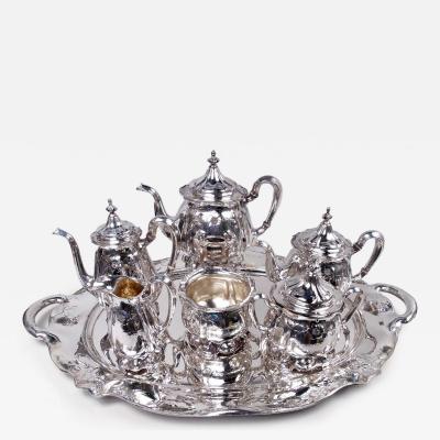  Gorham Manufacturing Co Gorham Art Nouveau Martel Silver Coffee Tea Set on Tray