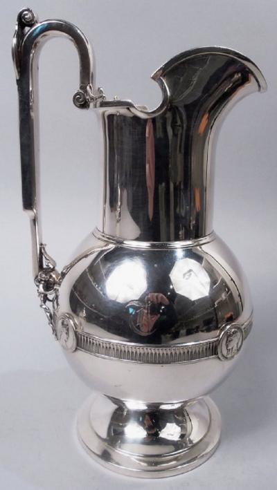  Gorham Manufacturing Co Gorham Coin Silver Water Pitcher in Classic Medallion Pattern
