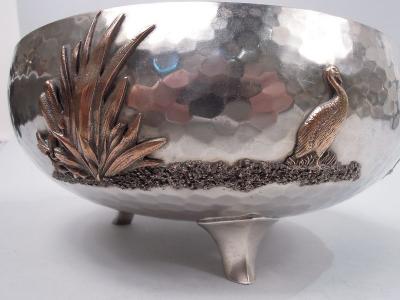  Gorham Manufacturing Co Gorham Japonesque Hand Hammered Mixed Metal Dragonfly Bowl 1883