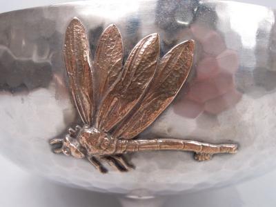  Gorham Manufacturing Co Gorham Japonesque Hand Hammered Mixed Metal Dragonfly Bowl 1883