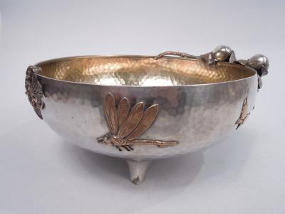  Gorham Manufacturing Co Gorham Japonesque Hand Hammered Mixed Metal Dragonfly Bowl 1883