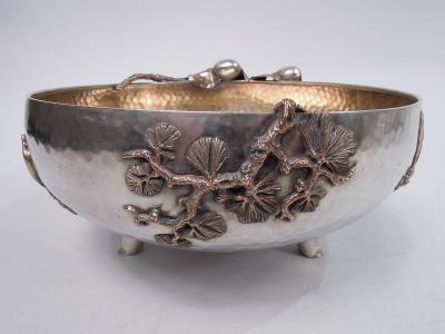  Gorham Manufacturing Co Gorham Japonesque Hand Hammered Mixed Metal Dragonfly Bowl 1883