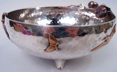  Gorham Manufacturing Co Gorham Japonesque Mixed Metal Strawberry Butterfly Bowl 1881
