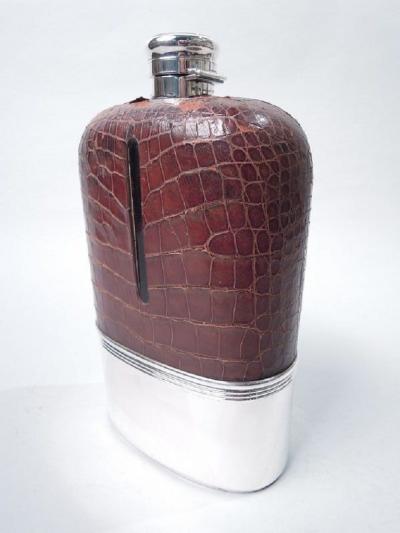  Gorham Manufacturing Co Gorham Jumbo Sterling Silver Leather Safari Flask 1896