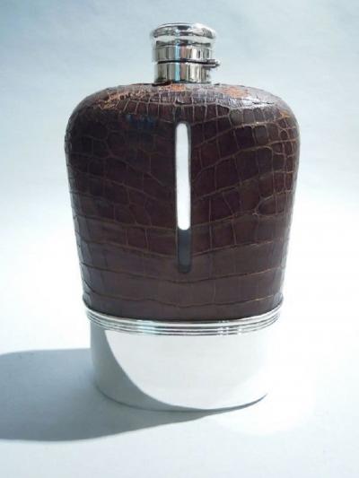  Gorham Manufacturing Co Gorham Jumbo Sterling Silver Leather Safari Flask 1896