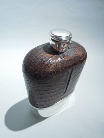  Gorham Manufacturing Co Gorham Jumbo Sterling Silver Leather Safari Flask 1896