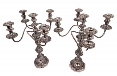  Gorham Manufacturing Co Gorham Silver Plate Baroque Style 5 Lilght Candelabra Pair
