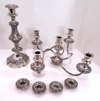  Gorham Manufacturing Co Gorham Silver Plate Baroque Style 5 Lilght Candelabra Pair
