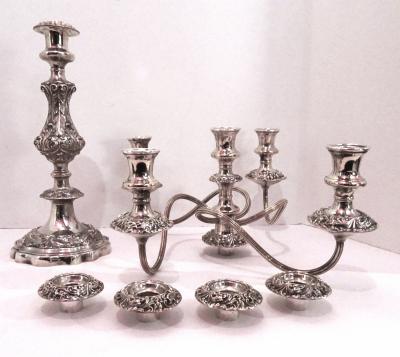  Gorham Manufacturing Co Gorham Silver Plate Baroque Style 5 Lilght Candelabra Pair