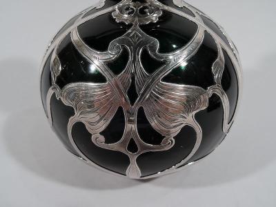  Gorham Manufacturing Co Large Gorham Art Nouveau Green Silver Overlay Cologne Bottle