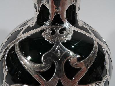  Gorham Manufacturing Co Large Gorham Art Nouveau Green Silver Overlay Cologne Bottle