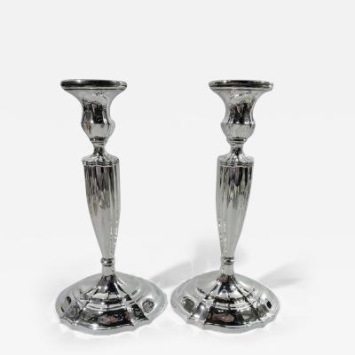 Gorham Manufacturing Co Pair of American Edwardian Sterling Silver Candlesticks by Gorham