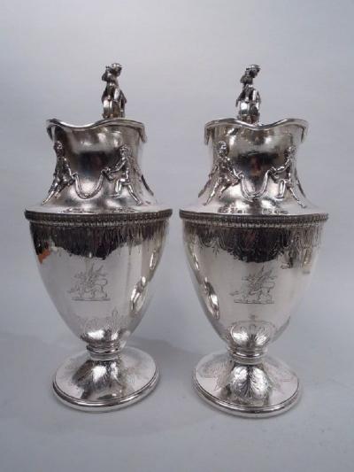  Gorham Manufacturing Co Pair of Antique Gorham American Classical Silver Ewers C 1860