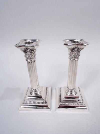  Gorham Manufacturing Co Pair of Antique Gorham Edwardian Classical Column Candlesticks