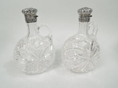  Gorham Manufacturing Co Pair of Antique Gorham Victorian Cut Glass Sterling Silver Decanters