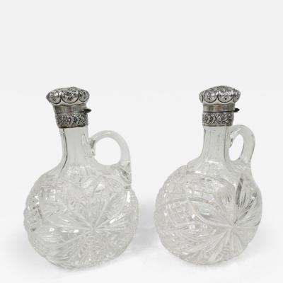  Gorham Manufacturing Co Pair of Antique Gorham Victorian Cut Glass Sterling Silver Decanters