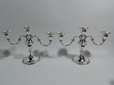  Gorham Manufacturing Co Pair of Gorham Chantilly Duchess Sterling Silver 3 Light Candelabra