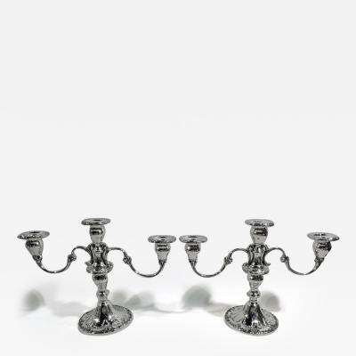  Gorham Manufacturing Co Pair of Gorham Chantilly Duchess Sterling Silver 3 Light Candelabra