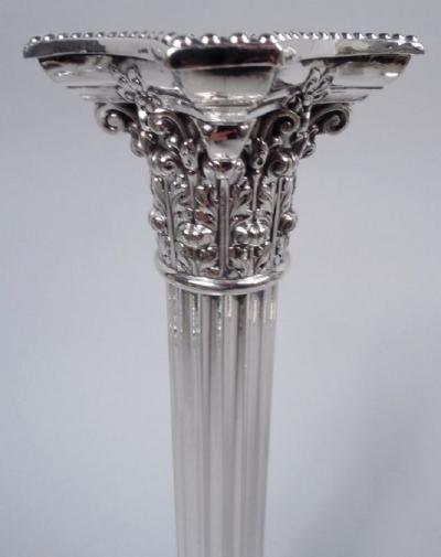  Gorham Manufacturing Co Pair of Gorham Edwardian Classical Sterling Silver Column Candlesticks