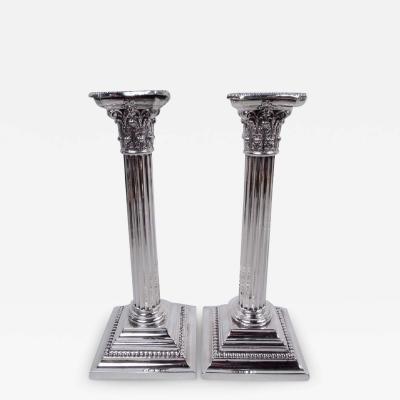  Gorham Manufacturing Co Pair of Gorham Edwardian Classical Sterling Silver Column Candlesticks