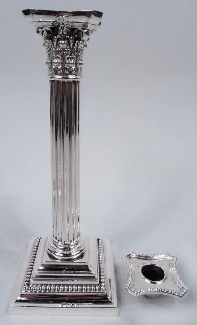  Gorham Manufacturing Co Pair of Gorham Edwardian Classical Sterling Silver Column Candlesticks
