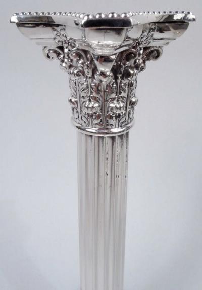  Gorham Manufacturing Co Pair of Gorham Edwardian Classical Sterling Silver Column Candlesticks