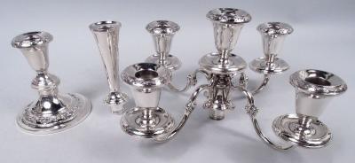  Gorham Manufacturing Co Pair of Gorham Strasbourg Sterling Silver 5 Light Candelabra