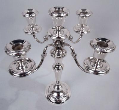  Gorham Manufacturing Co Pair of Gorham Strasbourg Sterling Silver 5 Light Candelabra