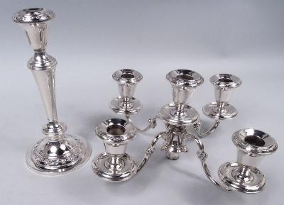  Gorham Manufacturing Co Pair of Gorham Strasbourg Sterling Silver 5 Light Candelabra