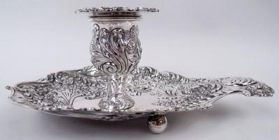  Gorham Manufacturing Co Pair of Gorham Victorian Classical Repousse Chambersticks 1891