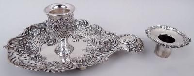  Gorham Manufacturing Co Pair of Gorham Victorian Classical Repousse Chambersticks 1891