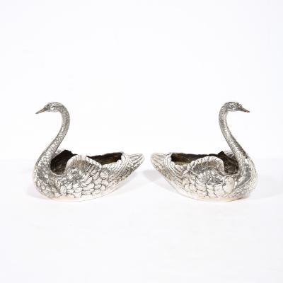  Gorham Manufacturing Co Pair of Sterling Silver Swan Decorative Bowls Signed Gorham Sterling