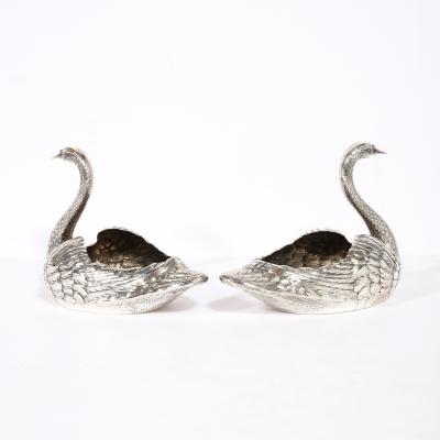  Gorham Manufacturing Co Pair of Sterling Silver Swan Decorative Bowls Signed Gorham Sterling