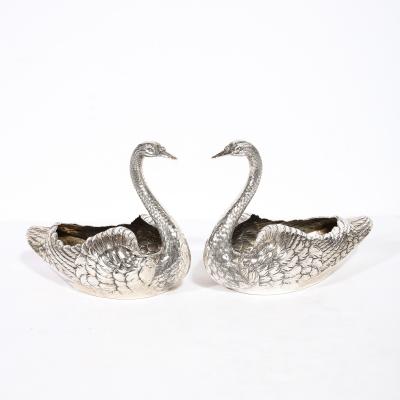  Gorham Manufacturing Co Pair of Sterling Silver Swan Decorative Bowls Signed Gorham Sterling