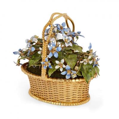  Gorham Manufacturing Co Pair of gilt metal and enamel Fleurs des Si cles flower baskets by Gorham
