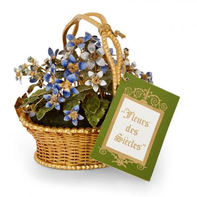  Gorham Manufacturing Co Pair of gilt metal and enamel Fleurs des Si cles flower baskets by Gorham