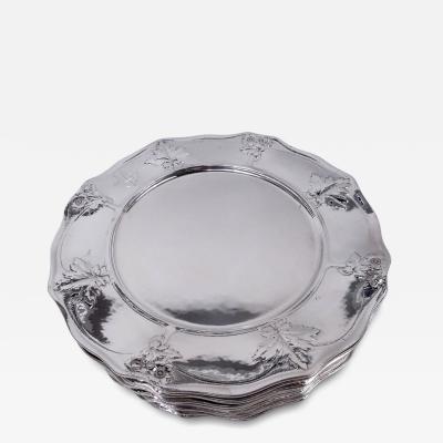  Gorham Manufacturing Co Set of 12 Gorham Edwardian Art Nouveau Martel Silver Dinner Plates