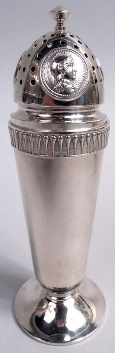  Gorham Manufacturing Co Two Pairs of Gorham Medallion Coin Silver Salt Peppers with Spoons