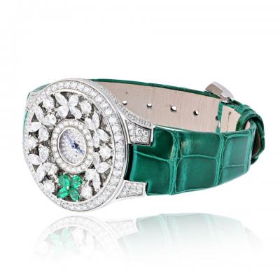  Graff Graff 18K White Gold Butterfly Green Emerald Limited Edition 32mm Dial Watch