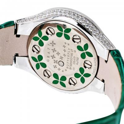  Graff Graff 18K White Gold Butterfly Green Emerald Limited Edition 32mm Dial Watch