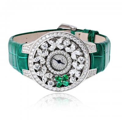  Graff Graff 18K White Gold Butterfly Green Emerald Limited Edition 32mm Dial Watch