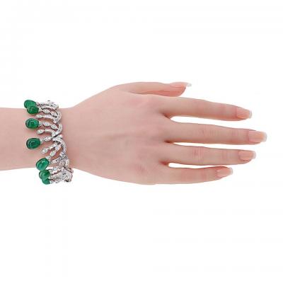  Graff Graff 18K White Gold Diamond And Emerald Sugarlaof Bracelet