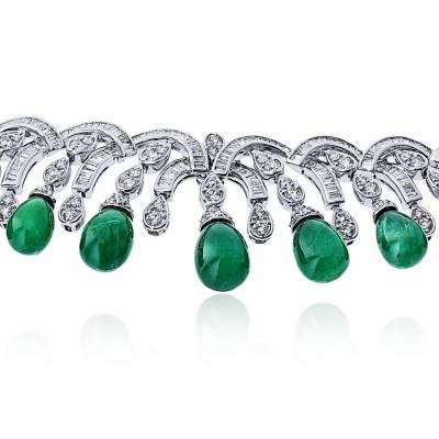  Graff Graff 18K White Gold Diamond And Emerald Sugarlaof Bracelet